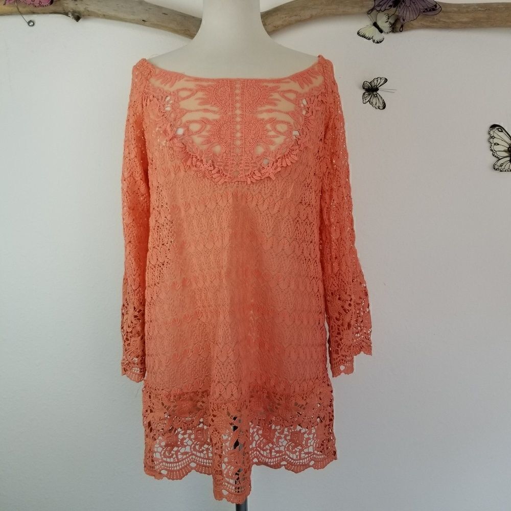 Umgee orange lace tunic top